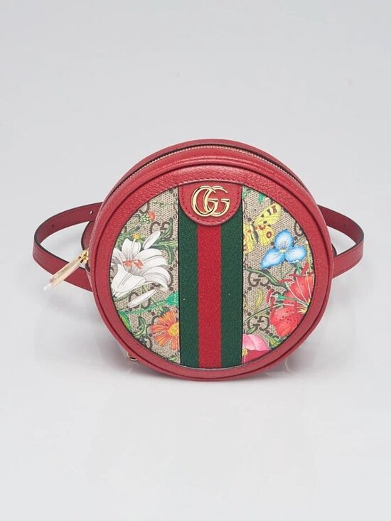 Gucci Red Leather GG Flora Coated Canvas Ophidia Round Mini Backpack Bag main image 11